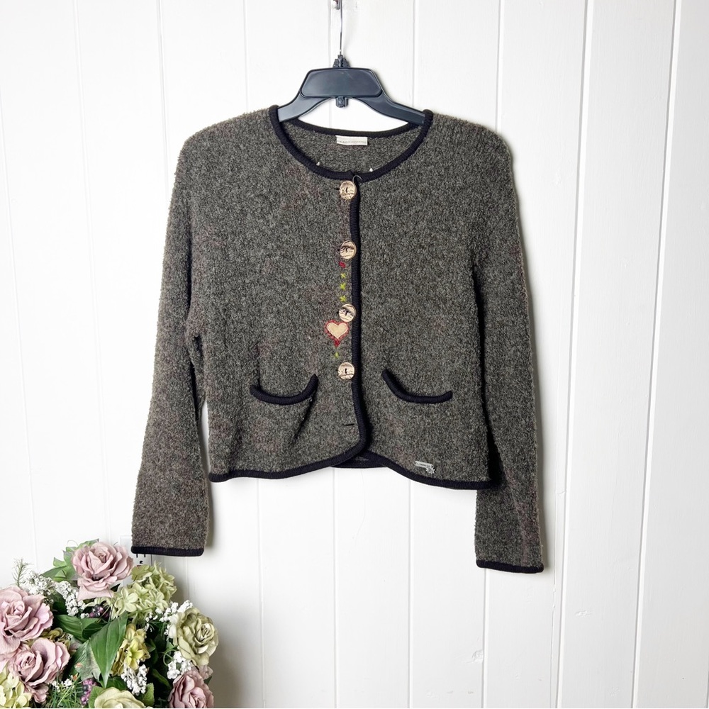 Vintage Landhaus Cardigan, 1990s European Trachten Style Wool Blend Sweater
